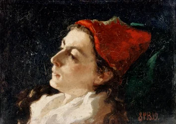Cabeza de mujer con gorro rojo (óleo sobre lienzo)