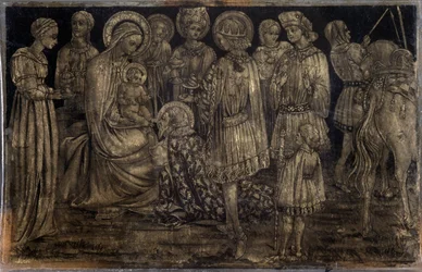 Cuadro de la Adoración de los Reyes Magos de Sassetta (1392-1450) Dim 29x46 cm Museo de Artes Decorativas y Moda de Marsella