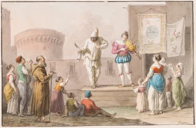 Dibujo, Acuarela; Intérpretes de una Commedia dell
