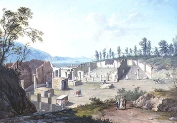 Turistas en las ruinas de Pozzuoli, cerca de Nápoles