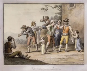 Neopolitanos gesticulando a una persona sordomuda; Gesti Mutoloparlanti Napolitani, 1815