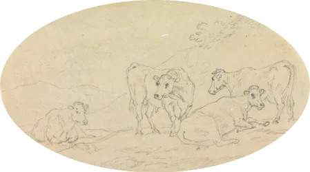 Cuatro vacas en un campo
