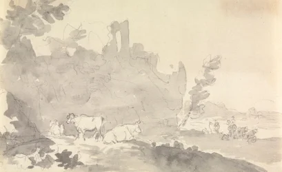 Paisaje con vacas en primer plano