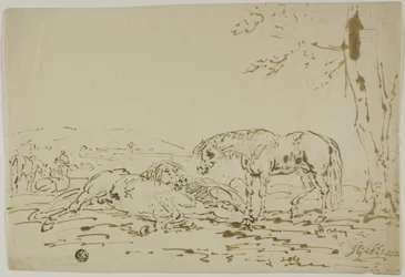 Paisaje con caballos en primer plano