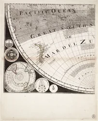 Un nuevo y correcto mapa del mundo (sección), c.1774 (grabado coloreado)