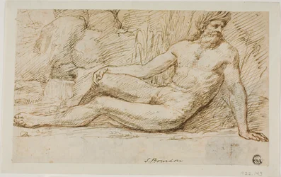 Dios del río (anverso); Bocetos de dos cabezas masculinas (reverso)