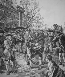 Los bostonianos queman el papel sellado