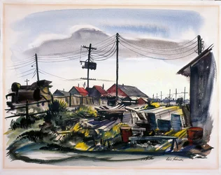 Lumber Camp (acuarela sobre papel blanco hueso)