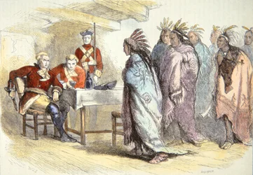 Pontiac visita al Mayor Gladwin en el Fuerte Detroit en 1763