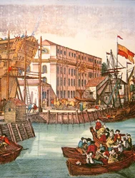 Vista del puerto de Nueva York a mediados del siglo XVIII