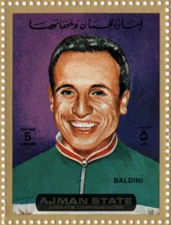 Sello de EAU representando al ciclista Ercole Baldini (Nacido 1933)