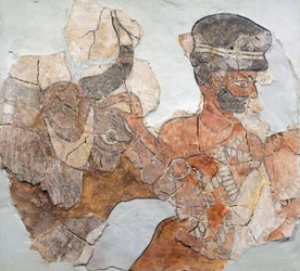 Fresco que representa un sacrificio del yacimiento arqueológico de Mari (actual Tell Hariri), Siria,