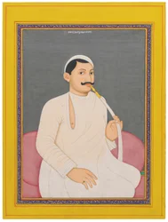 Retrato sentado de Ram Chandra Lahiri, Dewan de Cooch Bewar (1829 - 1842, c. 1840) (pigmentos opacos realzados con oro sobre papel)