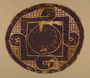 Rondel con bucles de una manta o cobertor, 300-400 (tejido de tapiz con envoltura de trama suplementaria, lino sin teñir y lana teñida)