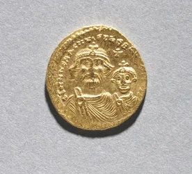 Sólido con Heraclio y su hijo Heraclio Constantino (anverso), c.616-625
