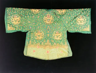 Una túnica de dragón china de satén verde oliva