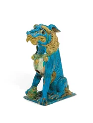 Figura de león budista sentado en azulejos, Ming o principios de la dinastía Qing