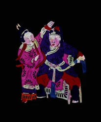 Una pareja practicando artes marciales. Papel pintado o "Jian Zhi", arte popular chino, Leonard de Selva, China, 2006.