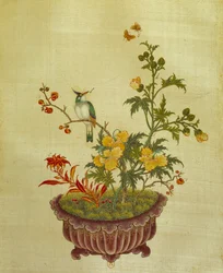 Arte de China: pintura en seda de flores y pájaros. Anónimo del siglo XVIII