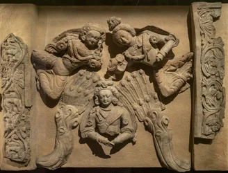 Bajorrelieve que ilustra una vida anterior de Buda: Vishvantara Jataka. China, Xinjiang. Finales del siglo VI principios del siglo VII.