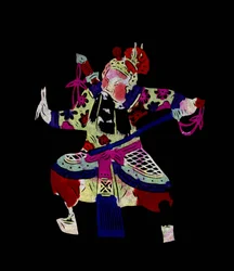 Personaje de la Ópera de Pekín. Recorte de papel pintado o "Jian Zhi", arte popular chino, Pekín.