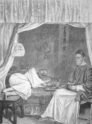 Fumadores de opio chinos, grabado de 1875