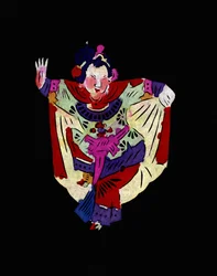 Personaje femenino de la Ópera de Pekín, bailarina. Recorte de papel pintado o "Jian Zhi", arte popular chino, Pekín.