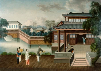 Figures Approaching a Riverside Mansion, c.1800 (óleo sobre lienzo)