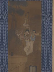 Cinco mujeres en procesión (tinta y color sobre seda)
