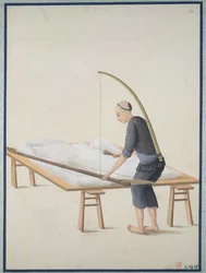 Fluffing cotton, para edredones, c.1800 (acuarela sobre papel)