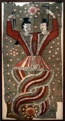 Fuxi y Nuwa, encontrado en las tumbas del Cementerio de Astana, Turfan