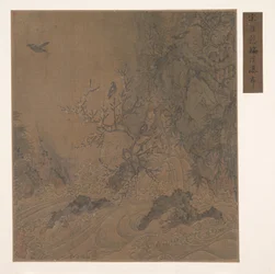 Paisaje con rápidos (hoja de álbum; tinta y color sobre seda)