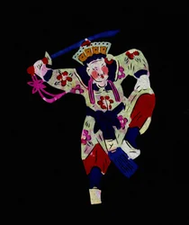 Personaje masculino de la Ópera de Pekín. Recorte de papel pintado o "Jian Zhi", arte popular chino, Pekín.