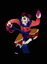 Personaje masculino de la Ópera de Pekín. Recorte de papel pintado o "Jian Zhi", arte popular chino, Pekín.