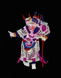 Personaje masculino de la Ópera de Pekín. Recorte de papel pintado o "Jian Zhi", arte popular chino, Pekín.