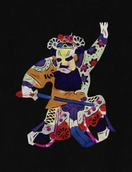 Personaje masculino de la Ópera de Pekín. Recorte de papel pintado o "Jian Zhi", arte popular chino, Pekín.