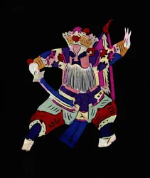 Personaje masculino de la Ópera de Pekín. Recorte de papel pintado o "Jian Zhi", arte popular chino, Pekín.