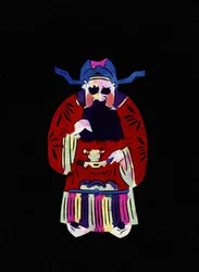 Personaje masculino del imperio. Recorte de papel pintado o "Jian Zhi", arte popular chino, Pekín.