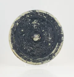 Espejo con diseño de dragón y tigre, 0-199 (bronce)