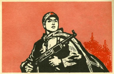 Retrato del soldado de la República Popular China. Illustration de propagande, en "Manuel pour bien dessiner", Pekin
