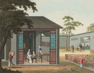 Producción de té, c. 1820 (color de la carrocería y pintura dorada sobre seda extendida sobre papel)