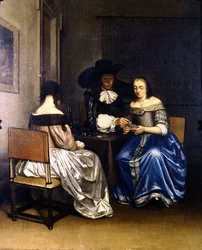 Escena interior con jugadores de cartas