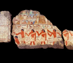 Arte del Antiguo Egipto: Pinturas de la mastaba de Metchetchi: sacerdotes ritualistas pintura mural, 6ª dinastía (ca. 2350-2200)