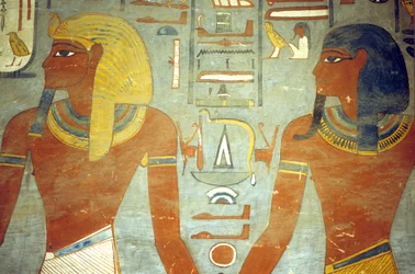 Antiguo Egipto, Pintura, Tumba de Ramsés I, Ramsés I con el dios Harsiesis
