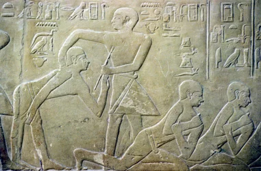 Ancient Egypt, Relief, Village elders forcd to admit their faulty tax returns to clerks, Tumba de Merereuka, VI Din (foto)
