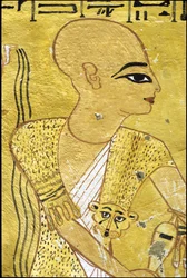 Antiguo Egipto, Pintura mural Tumba de Inherkhau, Tebas, Tumba de los Nobles, dinastía XX, Un sacerdote vierte libaciones para Inherkhau (foto)