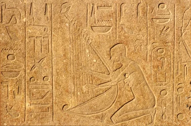Antiguo Egipto, Pintura mural/talla, Arpista con la cabeza de Hatshepsut en lo alto del arpa, Templo de Karnak, Luxor