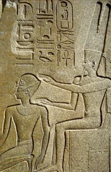 Antiguo Egipto, Pintura mural, Hatshepsut bendecida por Amón Ra, Templo de Karnak, Luxor