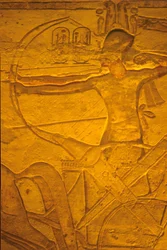 Antiguo Egipto, Pintura mural/talla, Ramsés II en su carro en la batalla de Kadesh, Templo de Ramsés II y Nefertari, Abu Simbel.