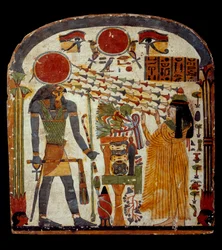 Arte del Antiguo Egipto: estela de Taperet dirigiendo una oración a Re-Horakhty